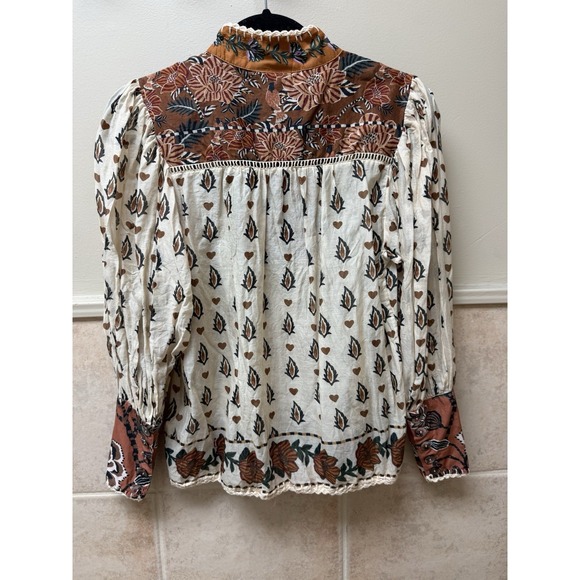 FARM Rio Ainika Cotton Floral Blouse.Beige Cream. Sz XS $198. NWOT - Picture 4 of 16